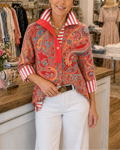 Striped Print Three-Quarter Sleeve Shirt