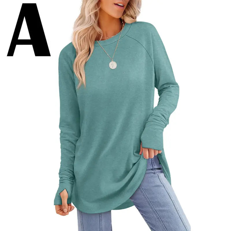 Women's Long Sleeve Crewneck Tunic Top