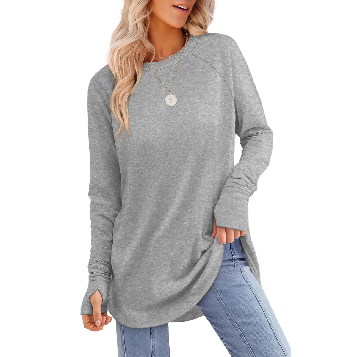 Women's Long Sleeve Crewneck Tunic Top