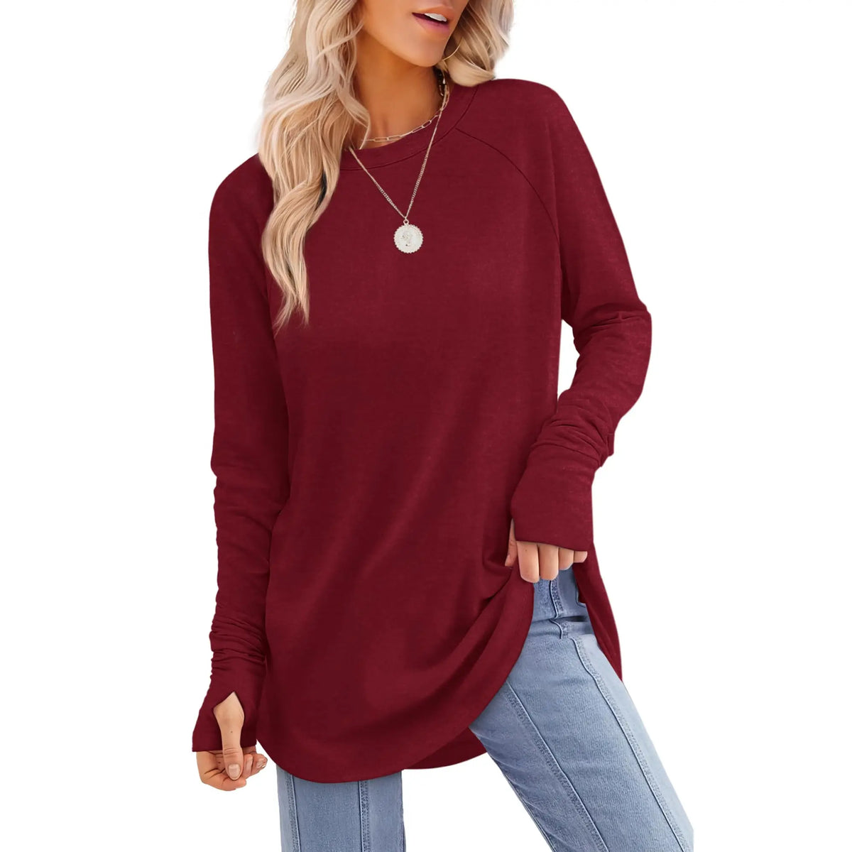 Women's Long Sleeve Crewneck Tunic Top